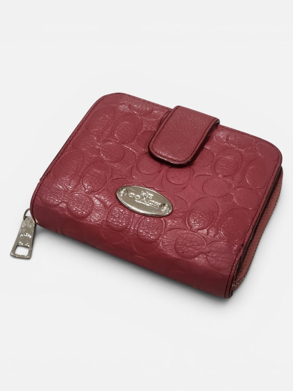 Vintage Pink Coach Signature Embossed Zip Wallet